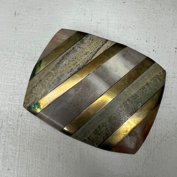 Vintage Neutral Mixed Stone Mixed Metals Rectangle Belt Buckle 80s 1980s - Picture 1 of 3
